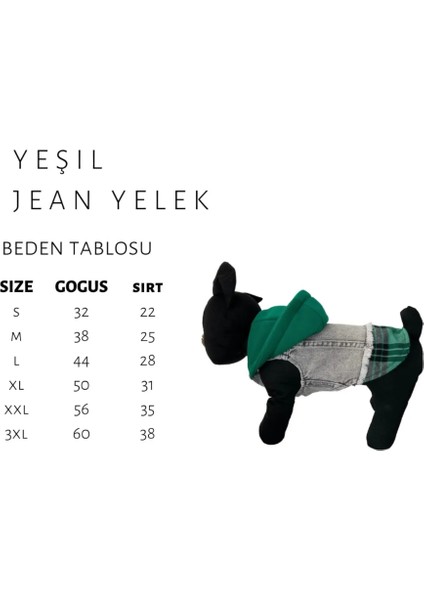 Ziggy Dog Küçük Irk Köpek Için Yeşil Ekoseli Sweatshirt Jean Yelek (2 Kg-12 kg Arasına Uygun Bedenlerde)