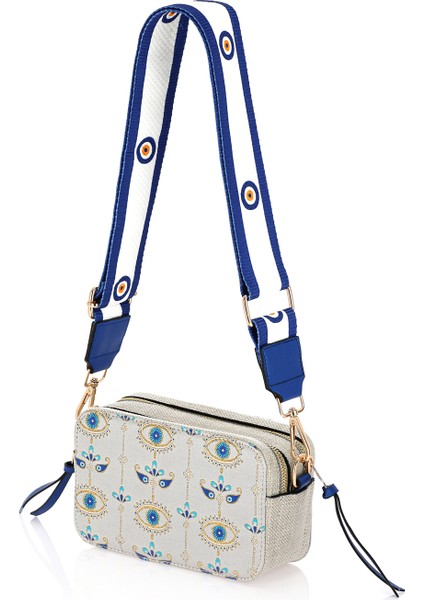 Omuz Kadın Çanta Fermuarlı Ayarlanabilir Askılı El Kol ve Omuz Çantası Motif Istanbul Nazar 1071