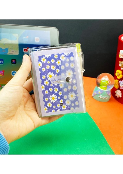 Mor Papatya Tasarımlı Pp Mini Çanta Defter ve Kalem Set