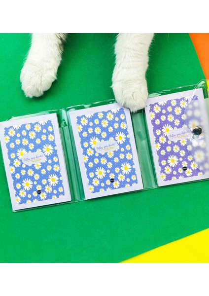 Mor Papatya Tasarımlı Pp Mini Çanta Defter ve Kalem Set