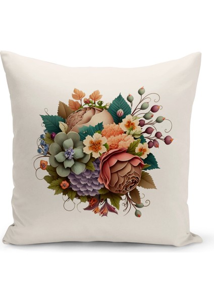 Flower/vintage Serisi Çift Tarafı Dijital Baskılı 4'lü Kırlent Kılıfı Seti (Cushion Cover Set)