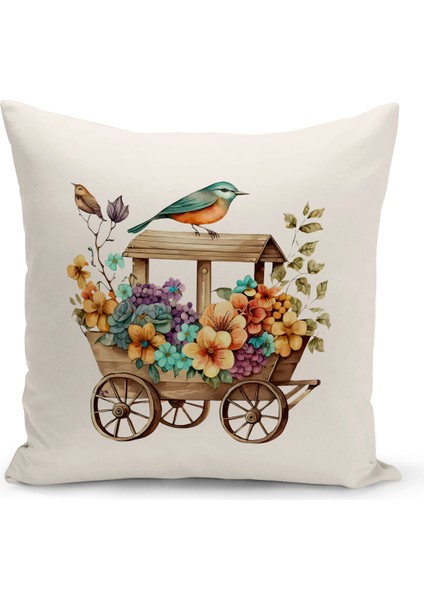 Flower/vintage Serisi Çift Tarafı Dijital Baskılı 4'lü Kırlent Kılıfı Seti (Cushion Cover Set)