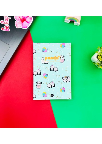 Panda Pattern Yeşil Tasarımlı Lastikli Defter