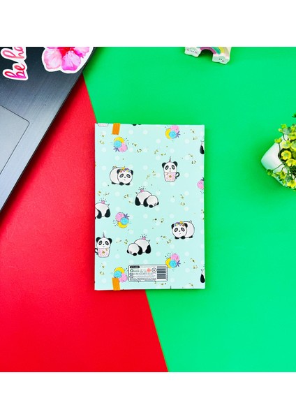 Panda Pattern Yeşil Tasarımlı Lastikli Defter