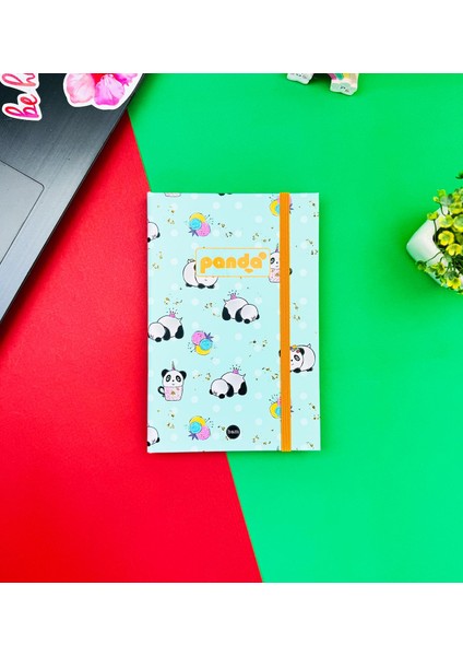 Panda Pattern Yeşil Tasarımlı Lastikli Defter