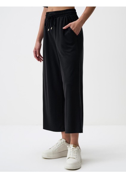 Siyah Bol Paça Rahat Jogger Pantolon