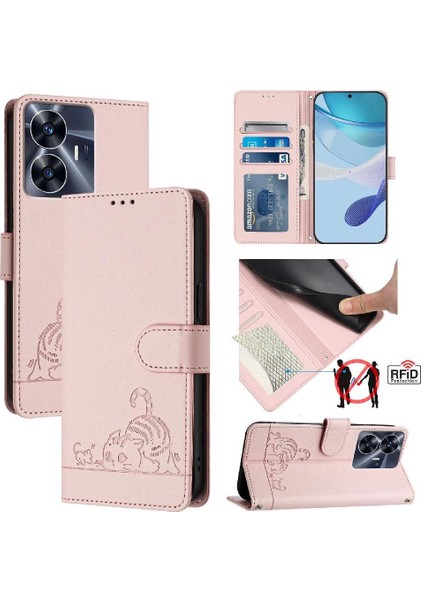 Realme C55 4g Kart Yuvası Tutucu Için Kickstand Kedi Rfıd Cüzdan Flip (Yurt Dışından)