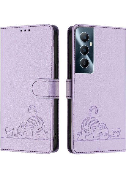 Realme C65 4g Kart Yuvası Tutucu Için Kılıf Kickstand Cüzdan Kapak Çevirin Kedi (Yurt Dışından)