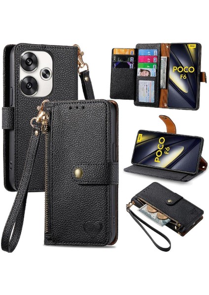 Xiaomi Poco F6 5g Darbeye Fermuar Cüzdan Aşk Deri Için Flip Case (Yurt Dışından)