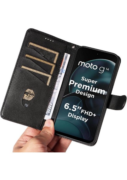 Motorola Moto G14 4g Cüzdan Telefon Kılıfı Için Filp Durumda Ayrılabilir Siyah ile (Yurt Dışından) modelleri