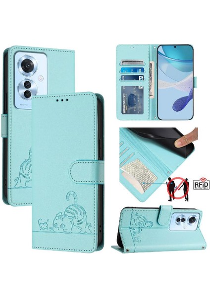 Oppo Için Kılıf Oppo 11F 5g Kedi Rfıd Kart Yuvası Tutucu Kickstand Cüzdan Flip (Yurt Dışından) indirimleri