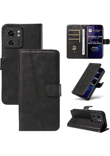 Motorola Edge 40 5g Için Kredi Kartı Yuvası ile Preslenmiş Pu Deri Filp Durumda (Yurt Dışından)