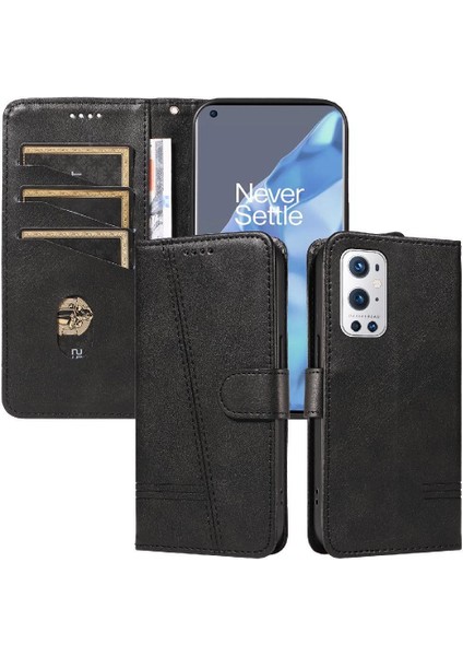 Oneplus 9 Pro Için Filp Durumda Preslenmiş Pu Deri Ayrılabilir Siyah Bilezik (Yurt Dışından)