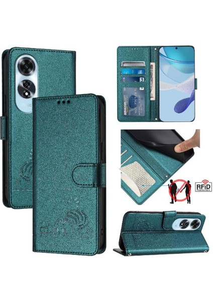Oppo A60 4g Kedi Rfıd Cüzdan Kapak Çevirin Kart Yuvası Tutucu Kickstand (Yurt Dışından)