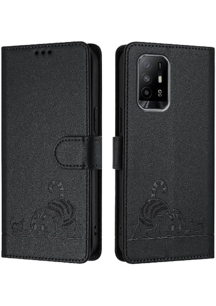 Oppo Için Kılıf A74 4G/A95 4g Cüzdan Kapak Çevirin Kedi Rfıd Kart Yuvası Tutucu (Yurt Dışından)