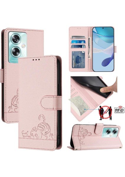 Oppo A2 5g Için Kılıf Cüzdan Kapak Çevirin Kart Yuvası Tutucu Kickstand Kedi Rfıd (Yurt Dışından)