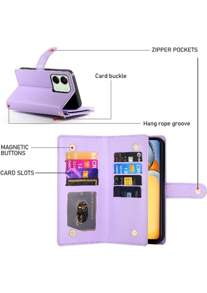 Xiaomi Redmi Için Flip Case 13C Çok Fonksiyonlu Standı Cüzdan Crossbody (Yurt Dışından)