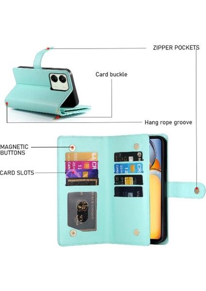 Xiaomi Poco M6 Için Flip Case Standı Cüzdan Çok Fonksiyonlu Crossbody Kayış (Yurt Dışından)