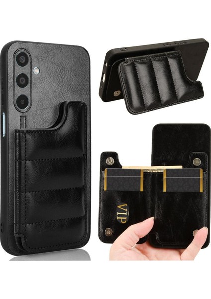 Samsung Galaxy M35 Vegan Pu Deri Kickstand Cüzdan Kılıf Için Cüzdan Kılıf (Yurt Dışından)