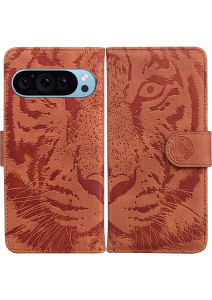 Google Piksel 9 Kickstand Koruyucu Kabartmalı Sevimli Kaplan Için Flip Case (Yurt Dışından)