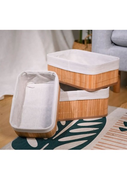 Bambu Naturel 3'lü Düzenleyici Organizer Sepet Seti / Banyo,makyaj Düzenleyici fırsatları