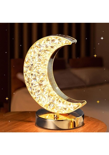 Şık Tasarım Kristal Ay Lamba USB Şarjlı Abajur LED Gece Lambası Akrilik Kristal Dekoratif