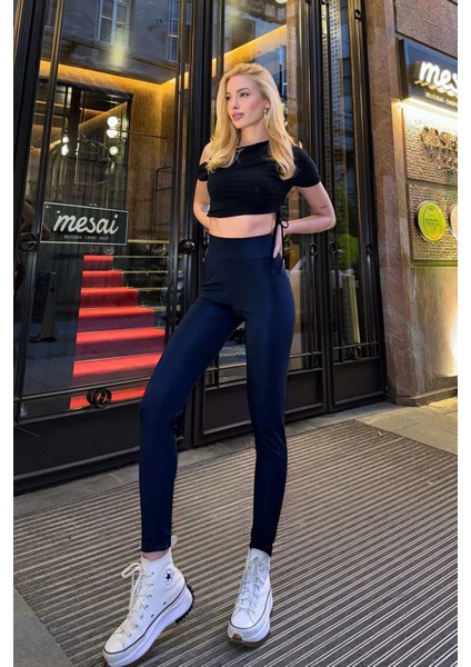 Kadın Sıkılaştırıcı Parlak Disko Model Yüksek Bel Tayt