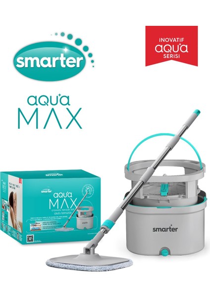 Aqua Max Temiz & Kirli Suyu Ayırma Özelliği Çift Kova Otomatik Temizlik Seti Mop Paspas
