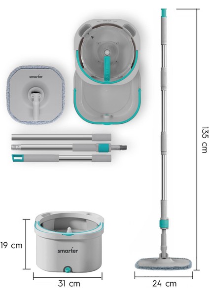 Aqua Max Temiz & Kirli Suyu Ayırma Özelliği Çift Kova Otomatik Temizlik Seti Mop Paspas