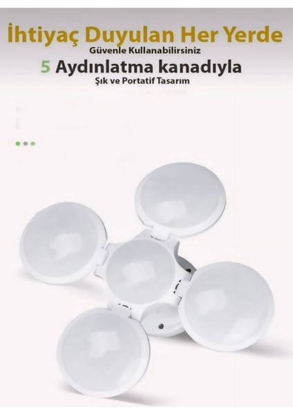Yuvarlak Solar LED Kamp Lambası Işıldak Usb’den Gün Işığında Şarj 5 Kanatlı 90° fırsatları