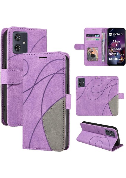 Motorola G54 5g Için Kart Yuvası Standı Iki Renkli Dikiş Pu Flip (Yurt Dışından)