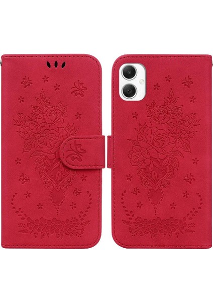 Samsung Galaxy A06 Kabartma Gül Çiçekler Için Kılıf Kickstand Cüzdan Kılıf Kartı (Yurt Dışından)