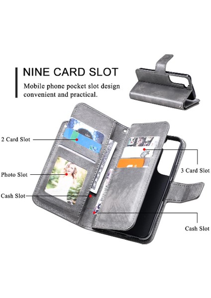 Samsung Galaxy S22 Artı Kickstand Manyetik Pu Deri Cüzdan 9 (Yurt Dışından)