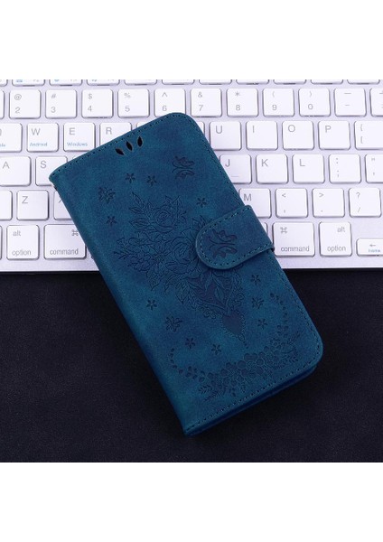 Samsung Galaxy A06 Kabartma Gül Çiçekler Için Kılıf Kickstand Cüzdan Kılıf Kartı (Yurt Dışından)