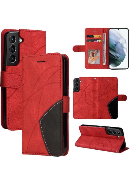 Kart Yuvası Standı Iki Renkli Dikiş Pu ile Samsung Galaxy S22 Için Kılıf (Yurt Dışından)