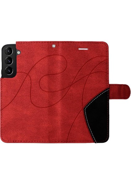 Kart Yuvası Standı Iki Renkli Dikiş Pu ile Samsung Galaxy S22 Için Kılıf (Yurt Dışından) modelleri