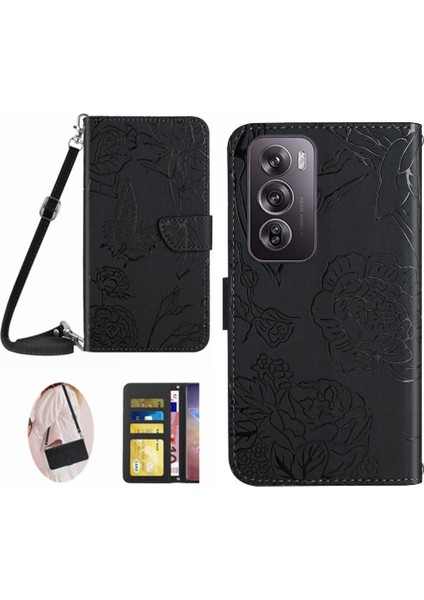 Kart Tutucu ve Uzun Kayış ile Oppo RENO12 Pro 5g Deri Cüzdan Için Kılıf (Yurt Dışından)