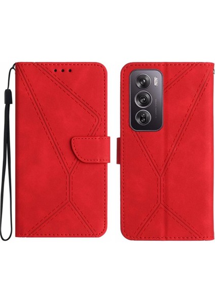 Oppo RENO12 5g Yumuşak Pu Deri Dikiş Kabartmalı Deri Cüzdan (Yurt Dışından)