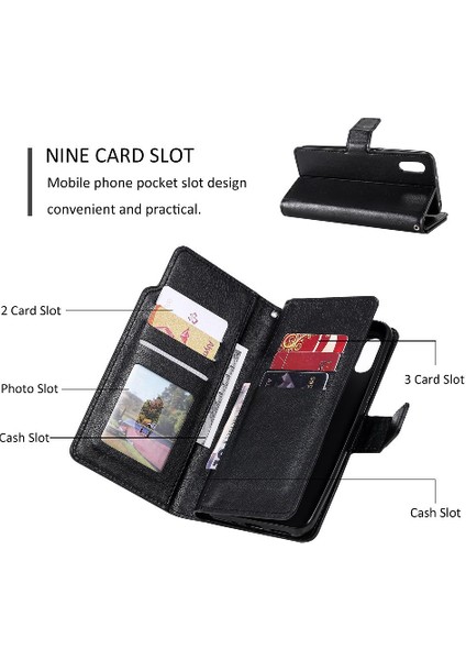 Xiaomi Redmi 9A 9 Kart Yuvaları Manyetik Pu Deri Cüzdan Kickstand (Yurt Dışından)