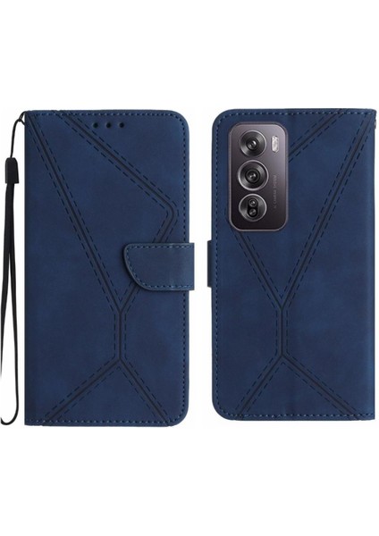 Oppo RENO12 5g Yumuşak Pu Deri Dikiş Kabartmalı Deri Cüzdan (Yurt Dışından)