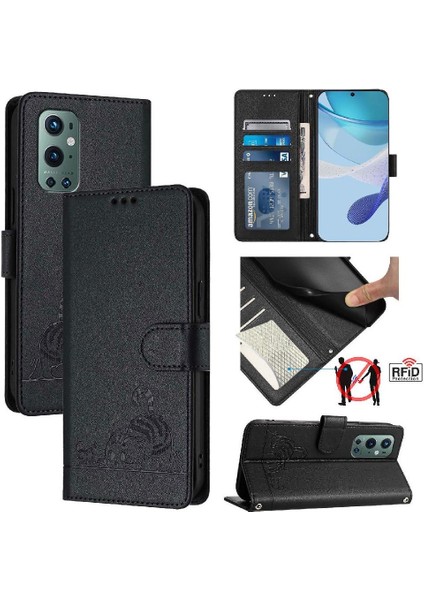 Oneplus 9 Için Kılıf Pro Kedi Rfıd Kart Yuvası Tutucu Kickstand Cüzdan Flip (Yurt Dışından)