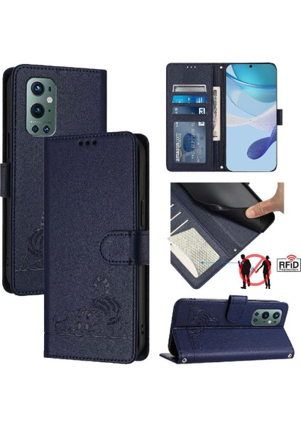 Oneplus 9 Için Kılıf Pro Kedi Rfıd Kart Yuvası Tutucu Kickstand Cüzdan Flip (Yurt Dışından)