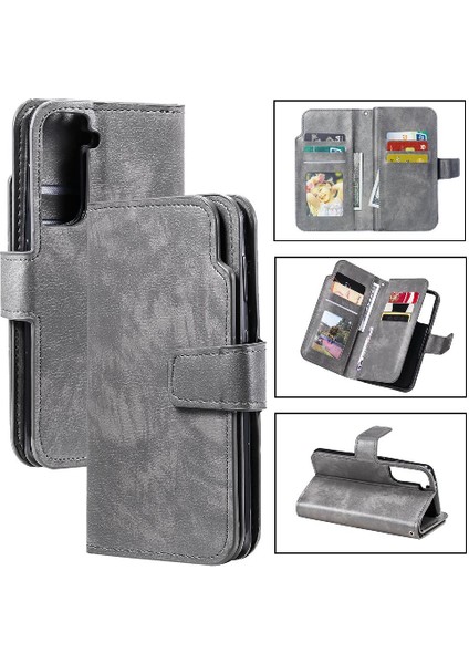 Samsung Galaxy S21 Kickstand Manyetik 9 Kart Yuvaları Pu Deri Kılıf (Yurt Dışından)