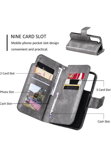 Samsung Galaxy S21 Kickstand Manyetik 9 Kart Yuvaları Pu Deri Kılıf (Yurt Dışından) fırsatları