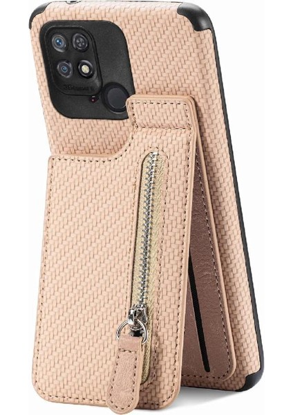 Xiaomi Redmi 10C Cüzdan Manyetik Araç Montaj Crad Yuvası Fermuar Standı (Yurt Dışından)