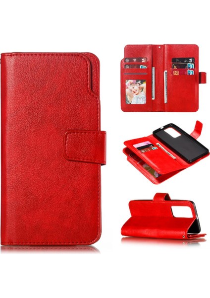 Huawei P40 Pro Kickstand Cüzdan Pu Deri Manyetik 9 Kart Yuvaları (Yurt Dışından)