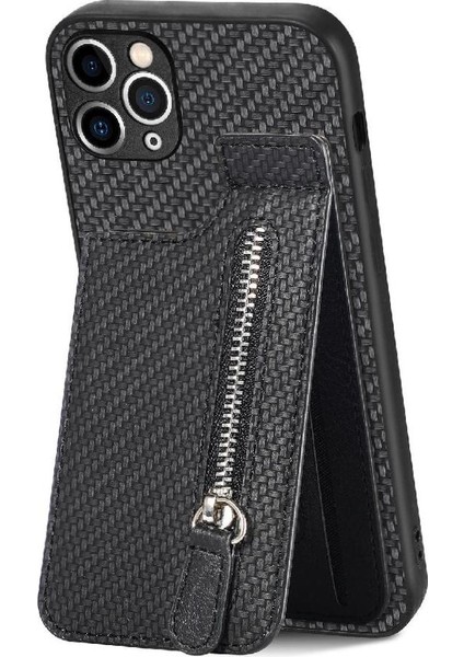 IPhone 11 Için Kılıf Pro Cüzdan Crad Yuvası Standı Fermuar Manyetik Araç Montaj (Yurt Dışından)