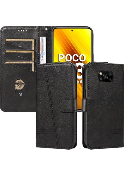 Xiaomi Poco X3 Nfc Için Kredi Kartı Yuvası ile Ayrılabilir Siyah Pu (Yurt Dışından)