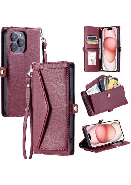Cüzdan Crossbody Kılıf IPhone 14 Pro Max Kart Tutucu Fermuar Faturaları Yuvası (Yurt Dışından)