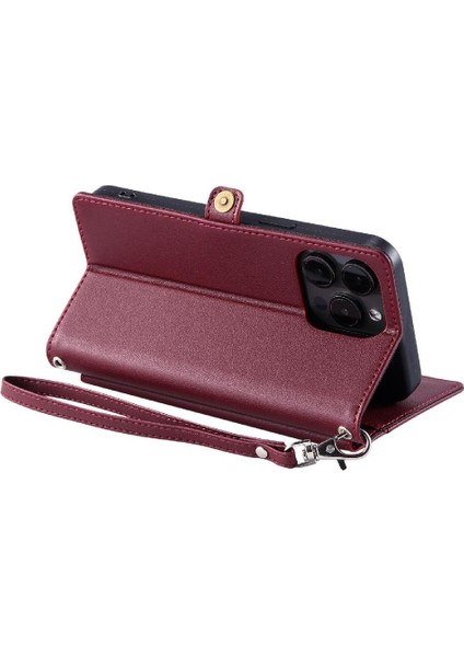 Cüzdan Crossbody Kılıf IPhone 14 Pro Max Kart Tutucu Fermuar Faturaları Yuvası (Yurt Dışından)